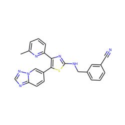 Cc1cccc(-c2nc(NCc3cccc(C#N)c3)sc2-c2ccc3ncnn3c2)n1 ZINC000084739562