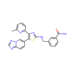 Cc1cccc(-c2nc(NCc3cccc(C(N)=O)c3)sc2-c2ccc3ncnn3c2)n1 ZINC000084733222