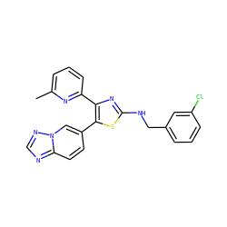 Cc1cccc(-c2nc(NCc3cccc(Cl)c3)sc2-c2ccc3ncnn3c2)n1 ZINC000084730861