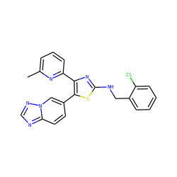 Cc1cccc(-c2nc(NCc3ccccc3Cl)sc2-c2ccc3ncnn3c2)n1 ZINC000084740795