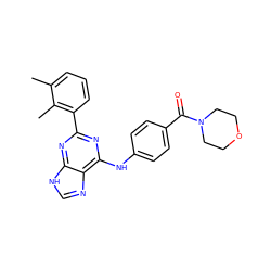 Cc1cccc(-c2nc(Nc3ccc(C(=O)N4CCOCC4)cc3)c3nc[nH]c3n2)c1C ZINC000169341181