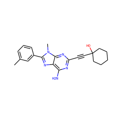 Cc1cccc(-c2nc3c(N)nc(C#CC4(O)CCCCC4)nc3n2C)c1 ZINC000013861456