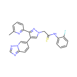 Cc1cccc(-c2nn(CC(=S)Nc3ccccc3F)cc2-c2ccc3ncnn3c2)n1 ZINC000169335943