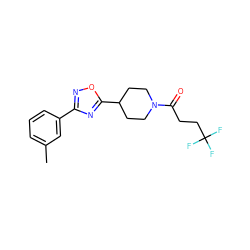 Cc1cccc(-c2noc(C3CCN(C(=O)CCC(F)(F)F)CC3)n2)c1 ZINC000082153917