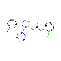 Cc1cccc(-c2noc(NC(=O)Cc3ccccc3Cl)c2-c2ccncn2)c1 ZINC000117399874