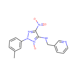 Cc1cccc(-n2nc([N+](=O)[O-])c(NCc3cccnc3)[n+]2[O-])c1 ZINC000004759029