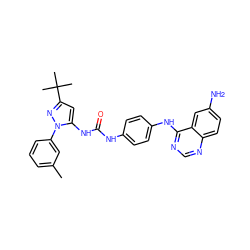 Cc1cccc(-n2nc(C(C)(C)C)cc2NC(=O)Nc2ccc(Nc3ncnc4ccc(N)cc34)cc2)c1 ZINC000039273318