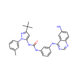 Cc1cccc(-n2nc(C(C)(C)C)cc2NC(=O)Nc2cccc(Nc3ncnc4ccc(N)cc34)c2)c1 ZINC000039273510