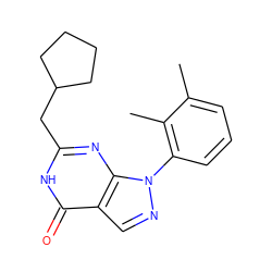 Cc1cccc(-n2ncc3c(=O)[nH]c(CC4CCCC4)nc32)c1C ZINC000116228657