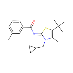 Cc1cccc(C(=O)/N=c2\sc(C(C)(C)C)c(C)n2CC2CC2)c1 ZINC000028954328