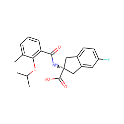 Cc1cccc(C(=O)N[C@]2(C(=O)O)Cc3ccc(F)cc3C2)c1OC(C)C ZINC000146718520