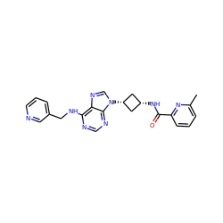 Cc1cccc(C(=O)N[C@H]2C[C@@H](n3cnc4c(NCc5cccnc5)ncnc43)C2)n1 ZINC001772573677