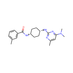 Cc1cccc(C(=O)N[C@H]2CC[C@@H](Nc3nc(C)cc(N(C)C)n3)CC2)c1 ZINC000261190153
