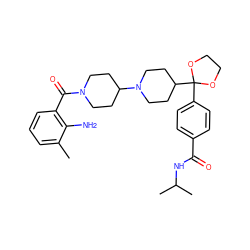 Cc1cccc(C(=O)N2CCC(N3CCC(C4(c5ccc(C(=O)NC(C)C)cc5)OCCO4)CC3)CC2)c1N ZINC000029477344