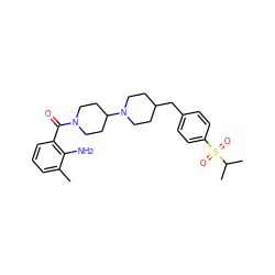 Cc1cccc(C(=O)N2CCC(N3CCC(Cc4ccc(S(=O)(=O)C(C)C)cc4)CC3)CC2)c1N ZINC000013440379