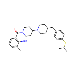 Cc1cccc(C(=O)N2CCC(N3CCC(Cc4ccc(SC(C)C)cc4)CC3)CC2)c1N ZINC000013440384