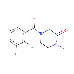 Cc1cccc(C(=O)N2CCN(C)C(=O)C2)c1Cl ZINC000059284344