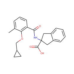 Cc1cccc(C(=O)NC2(C(=O)O)Cc3ccccc3C2)c1OCC1CC1 ZINC000168002963