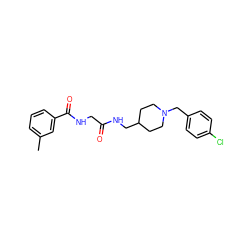 Cc1cccc(C(=O)NCC(=O)NCC2CCN(Cc3ccc(Cl)cc3)CC2)c1 ZINC000028392556