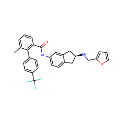 Cc1cccc(C(=O)Nc2ccc3c(c2)C[C@@H](NCc2ccco2)C3)c1-c1ccc(C(F)(F)F)cc1 ZINC000040913758