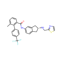 Cc1cccc(C(=O)Nc2ccc3c(c2)C[C@H](NCc2nccs2)C3)c1-c1ccc(C(F)(F)F)cc1 ZINC000040403390