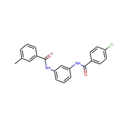 Cc1cccc(C(=O)Nc2cccc(NC(=O)c3ccc(Cl)cc3)c2)c1 ZINC000010772972