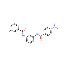 Cc1cccc(C(=O)Nc2cccc(NC(=O)c3ccc(N(C)C)cc3)c2)c1 ZINC000169303785