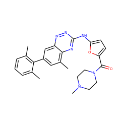 Cc1cccc(C)c1-c1cc(C)c2nc(Nc3ccc(C(=O)N4CCN(C)CC4)o3)nnc2c1 ZINC000096167728