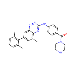 Cc1cccc(C)c1-c1cc(C)c2nc(Nc3ccc(C(=O)N4CCNCC4)cc3)nnc2c1 ZINC000035820879