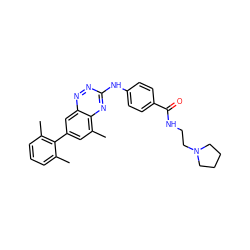 Cc1cccc(C)c1-c1cc(C)c2nc(Nc3ccc(C(=O)NCCN4CCCC4)cc3)nnc2c1 ZINC000096167723