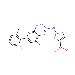 Cc1cccc(C)c1-c1cc(C)c2nc(Nc3ccc(C(=O)O)o3)nnc2c1 ZINC000096167726