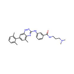 Cc1cccc(C)c1-c1cc(C)c2nc(Nc3cccc(C(=O)NCCCN(C)C)c3)nnc2c1 ZINC000145316148