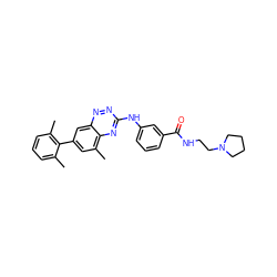 Cc1cccc(C)c1-c1cc(C)c2nc(Nc3cccc(C(=O)NCCN4CCCC4)c3)nnc2c1 ZINC000035922179