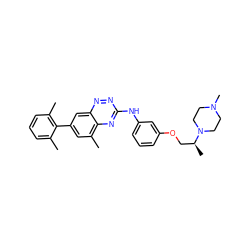 Cc1cccc(C)c1-c1cc(C)c2nc(Nc3cccc(OC[C@H](C)N4CCN(C)CC4)c3)nnc2c1 ZINC000028702863