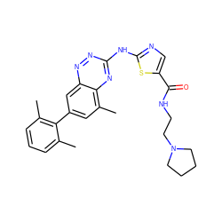 Cc1cccc(C)c1-c1cc(C)c2nc(Nc3ncc(C(=O)NCCN4CCCC4)s3)nnc2c1 ZINC000096167743