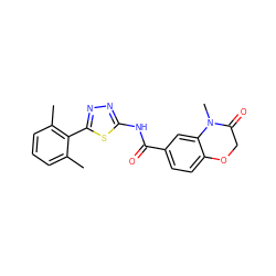 Cc1cccc(C)c1-c1nnc(NC(=O)c2ccc3c(c2)N(C)C(=O)CO3)s1 ZINC000043071147