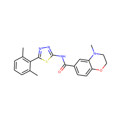 Cc1cccc(C)c1-c1nnc(NC(=O)c2ccc3c(c2)N(C)CCO3)s1 ZINC000043015298