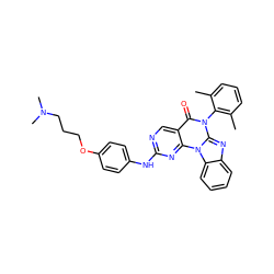 Cc1cccc(C)c1-n1c(=O)c2cnc(Nc3ccc(OCCCN(C)C)cc3)nc2n2c3ccccc3nc12 ZINC000029135948