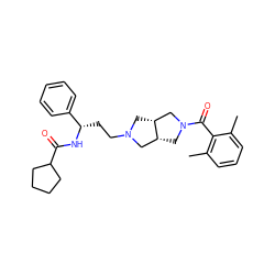 Cc1cccc(C)c1C(=O)N1C[C@@H]2CN(CC[C@H](NC(=O)C3CCCC3)c3ccccc3)C[C@@H]2C1 ZINC000035862988