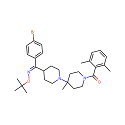 Cc1cccc(C)c1C(=O)N1CCC(C)(N2CCC(/C(=N\OC(C)(C)C)c3ccc(Br)cc3)CC2)CC1 ZINC000027520601