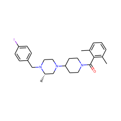 Cc1cccc(C)c1C(=O)N1CCC(N2CCN(Cc3ccc(I)cc3)[C@@H](C)C2)CC1 ZINC000022941887