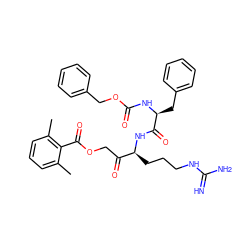 Cc1cccc(C)c1C(=O)OCC(=O)[C@H](CCCNC(=N)N)NC(=O)[C@H](Cc1ccccc1)NC(=O)OCc1ccccc1 ZINC000058592757