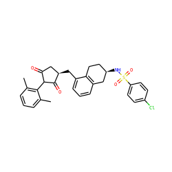 Cc1cccc(C)c1C1C(=O)C[C@@H](Cc2cccc3c2CC[C@@H](NS(=O)(=O)c2ccc(Cl)cc2)C3)C1=O ZINC000299821760