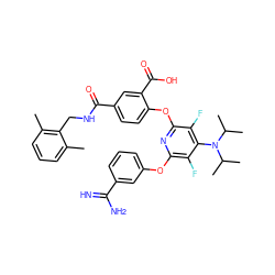 Cc1cccc(C)c1CNC(=O)c1ccc(Oc2nc(Oc3cccc(C(=N)N)c3)c(F)c(N(C(C)C)C(C)C)c2F)c(C(=O)O)c1 ZINC000028568915