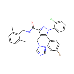 Cc1cccc(C)c1CNC(=O)c1nn(-c2ccccc2Cl)c(-c2ccc(Br)cc2)c1Cn1cncn1 ZINC000049766406