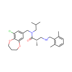 Cc1cccc(C)c1CNC[C@H](C)C(=O)N(Cc1cc(Cl)c2c(c1)OCCCO2)CC(C)C ZINC000114097850