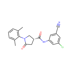 Cc1cccc(C)c1N1C[C@H](C(=O)Nc2cc(Cl)cc(C#N)c2)CC1=O ZINC000205761784