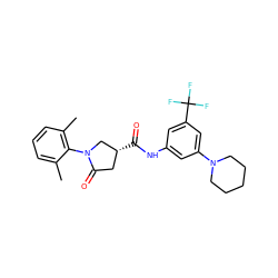 Cc1cccc(C)c1N1C[C@H](C(=O)Nc2cc(N3CCCCC3)cc(C(F)(F)F)c2)CC1=O ZINC000205763849