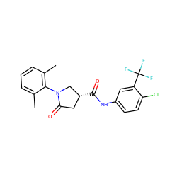 Cc1cccc(C)c1N1C[C@H](C(=O)Nc2ccc(Cl)c(C(F)(F)F)c2)CC1=O ZINC000196208486