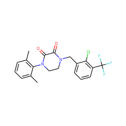 Cc1cccc(C)c1N1CCN(Cc2cccc(C(F)(F)F)c2Cl)C(=O)C1=O ZINC000095565444